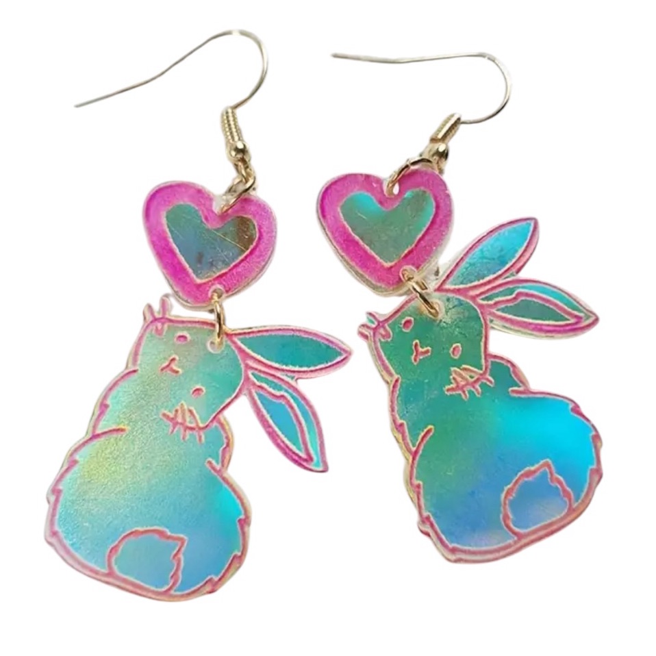 Pink Holographic Bunny Earrings 18$